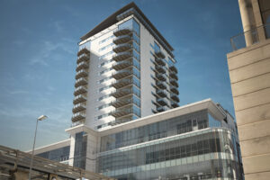 3d illustration of a tower block in Leeds city centre