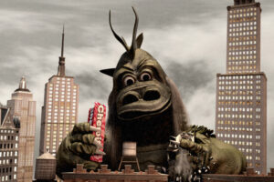 3d illustration of chewits monster eating New York Skyline