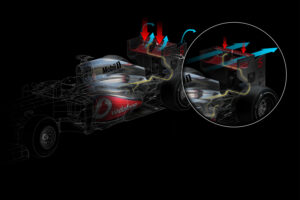 3d technical illustration showing DRS on a Formula 1 car