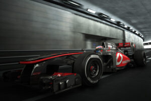 3d illustration of McLaren Formula 1 car in Monaco tunnel