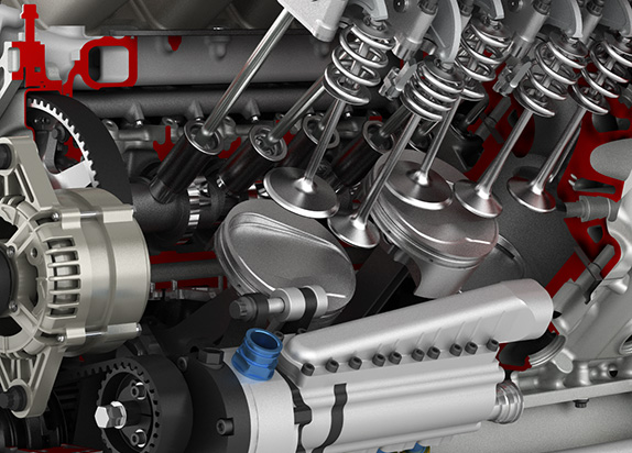 technical 3d illustration of a toyota racing engine