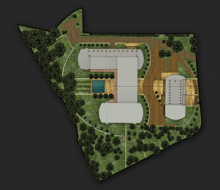 architectural 3d illustration showing the proposed landscape for an office development