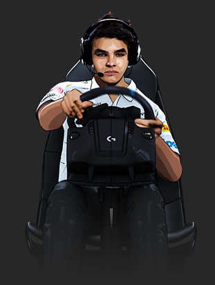 character 3d illustration of Lando Norris using logitech steering wheel