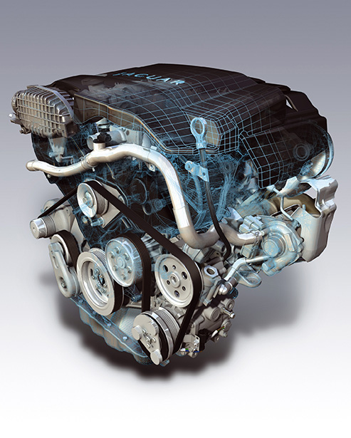 technical 3d illustration of a jaguar engine